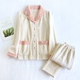 thumbnail image 1 of Pajamas for Women Set Winter Fleece 2 Piece Button Top Long Pant Pocket Loungewear White L, 1 of 4