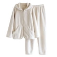 thumbnail image 1 of Pajamas for Women Set Women'S Solid Color Zipper Lamb Fleece Casual Long Sleeve Top Loose Pants Home Set Vacation Outfits for Women, 1 of 4