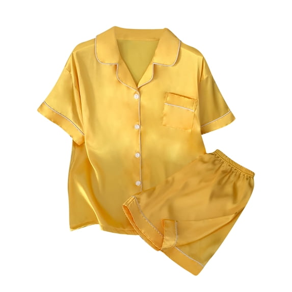 Pajamas for Women Set, Women's Satin Silky Short Sleeve Button Shirt Sleepwear 2Piece Pajama Set