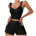 thumbnail image 1 of Pajamas for Women Set, Womens Graphic Print Ribbed PJ Set Crop Cami Tops and Shorts Cute Pajamas Set, 1 of 3