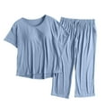 thumbnail image 1 of Pajamas for Women Set, Womens Lounge Set 2026 Summer 2 Piece Outfits Oversized Short Sleeve Tops & Wide Leg Pant Matching Sets Clothing, 1 of 6