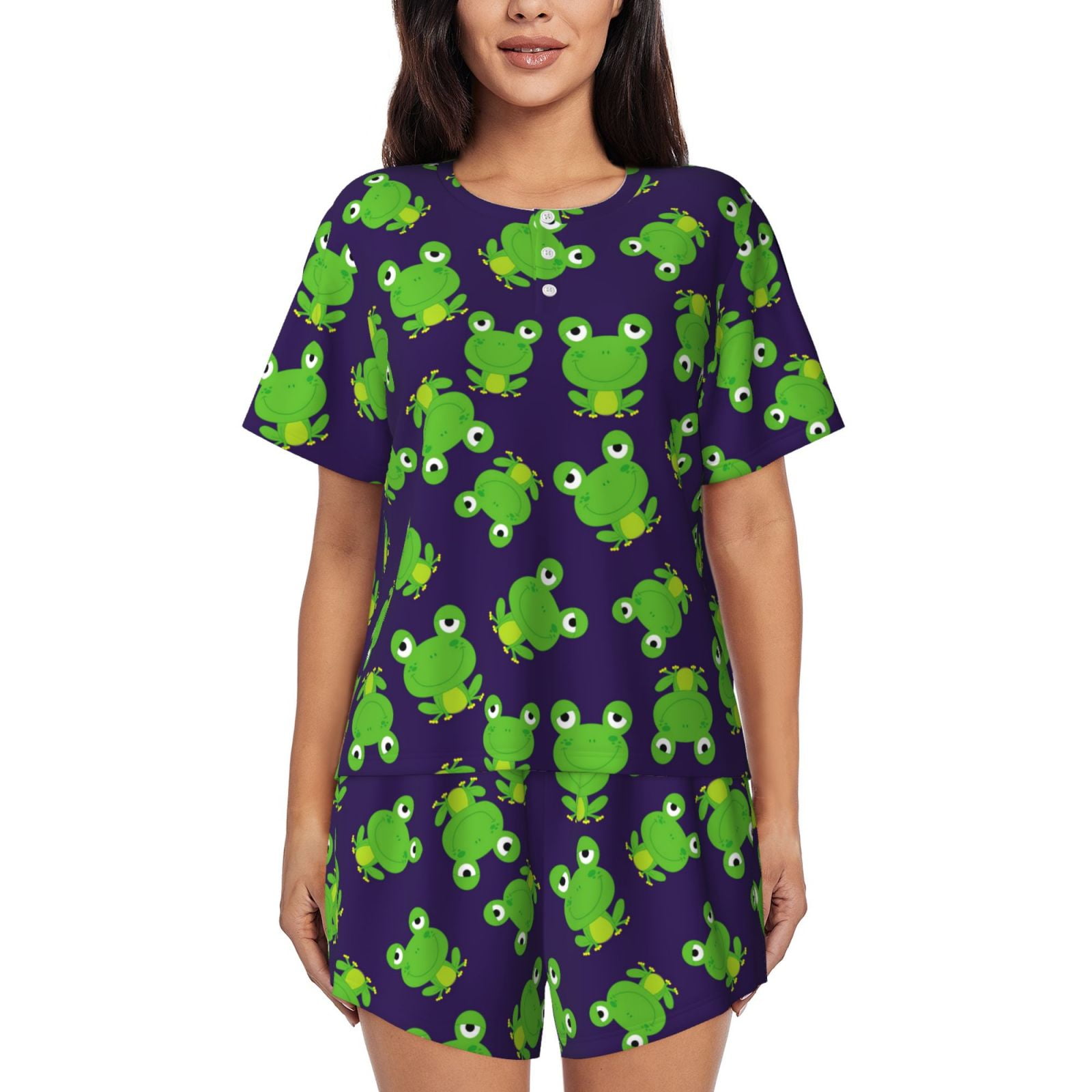 Pajamas for Women Set, cute frog funny navyblue PJ Lounge Sets for ...