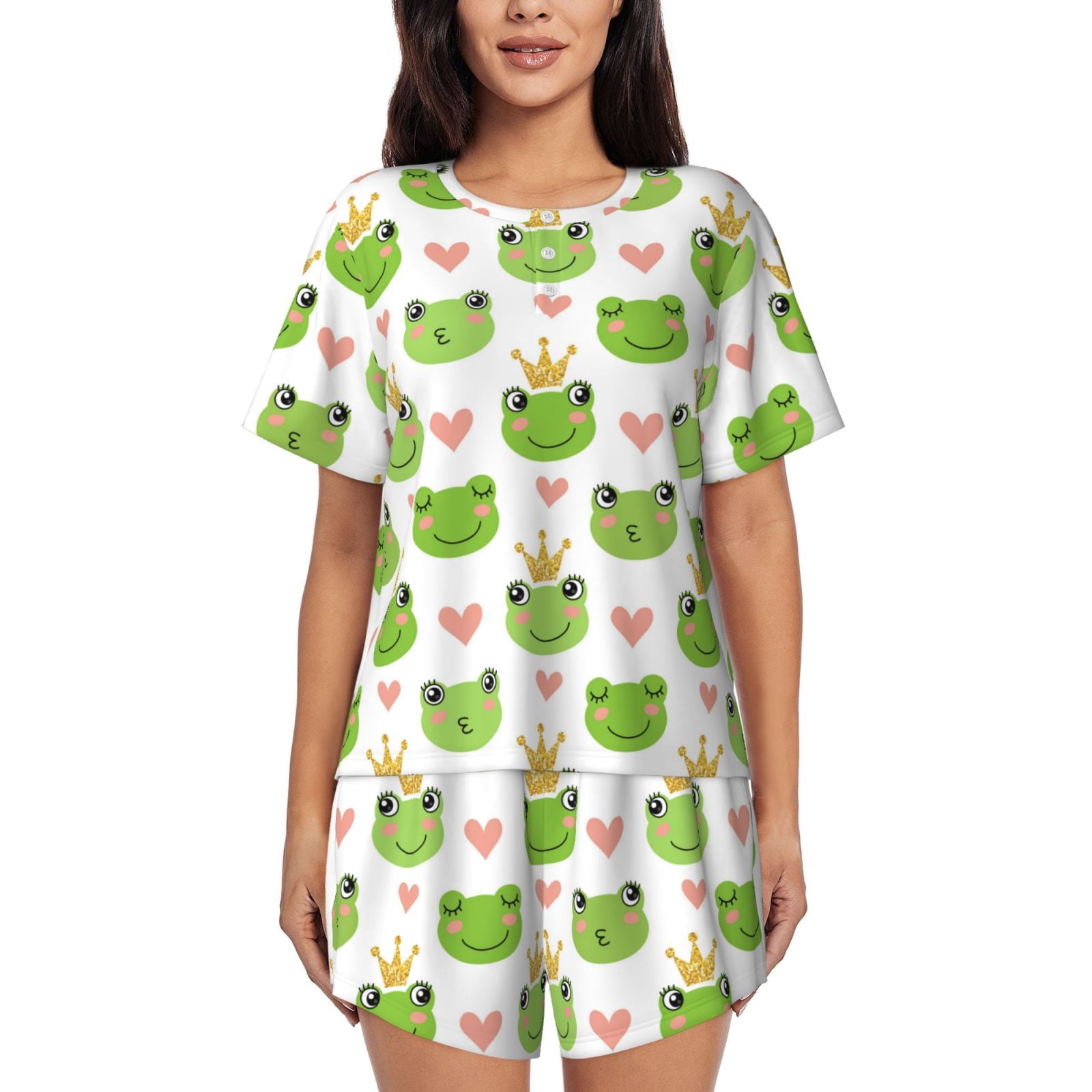 Women's Cute Frog Pajama Set – Short Sleeve Lounge Set, Soft & Comfortable, Sizes S-XXL - View #10