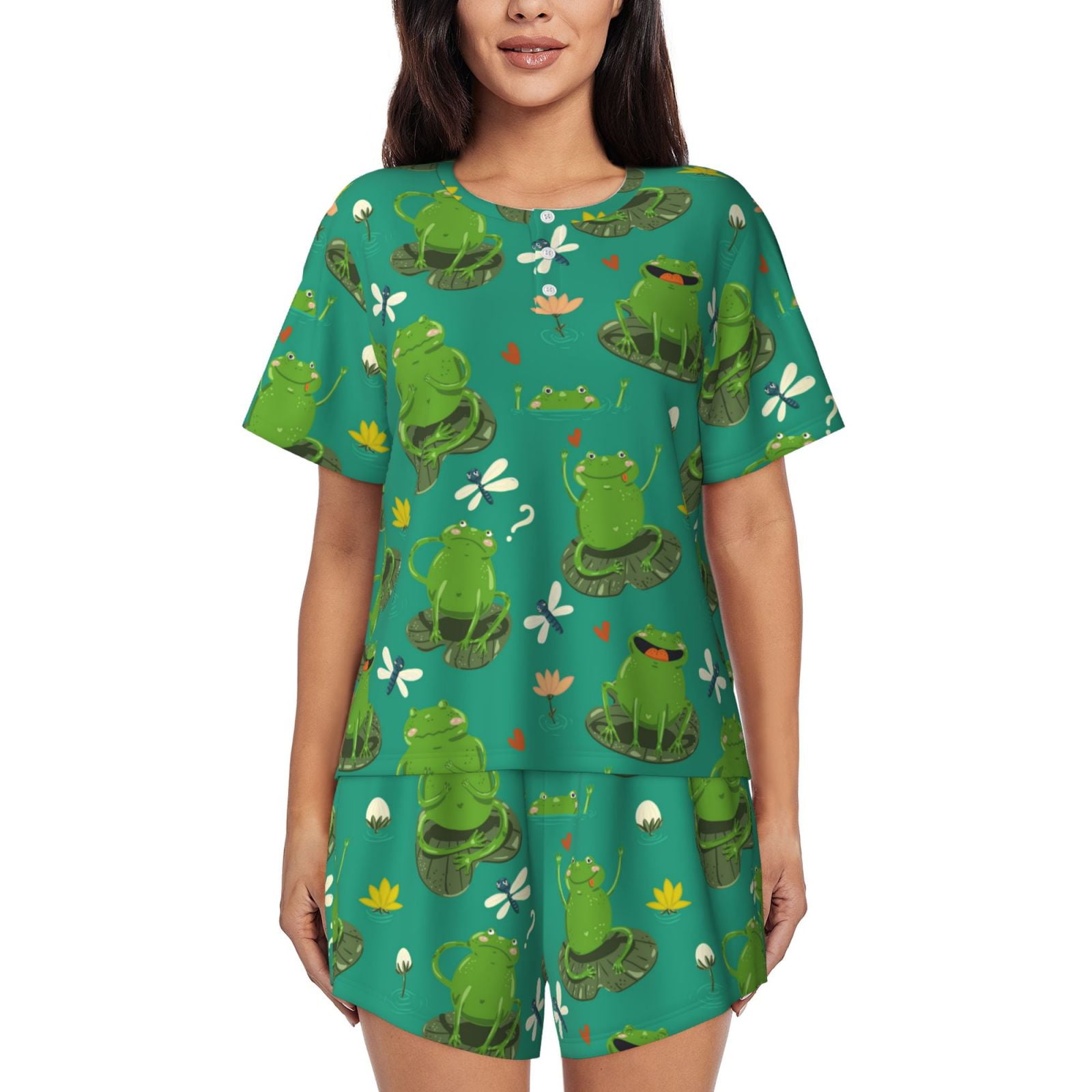 Pajamas for Women Set, cute frogs dragonfly Lily green PJ Lounge Sets ...