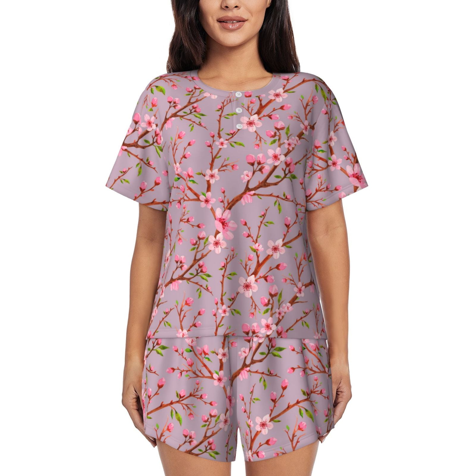 Pajamas for Women Set, pink berry blossom flowers Floral PJ Lounge Sets ...