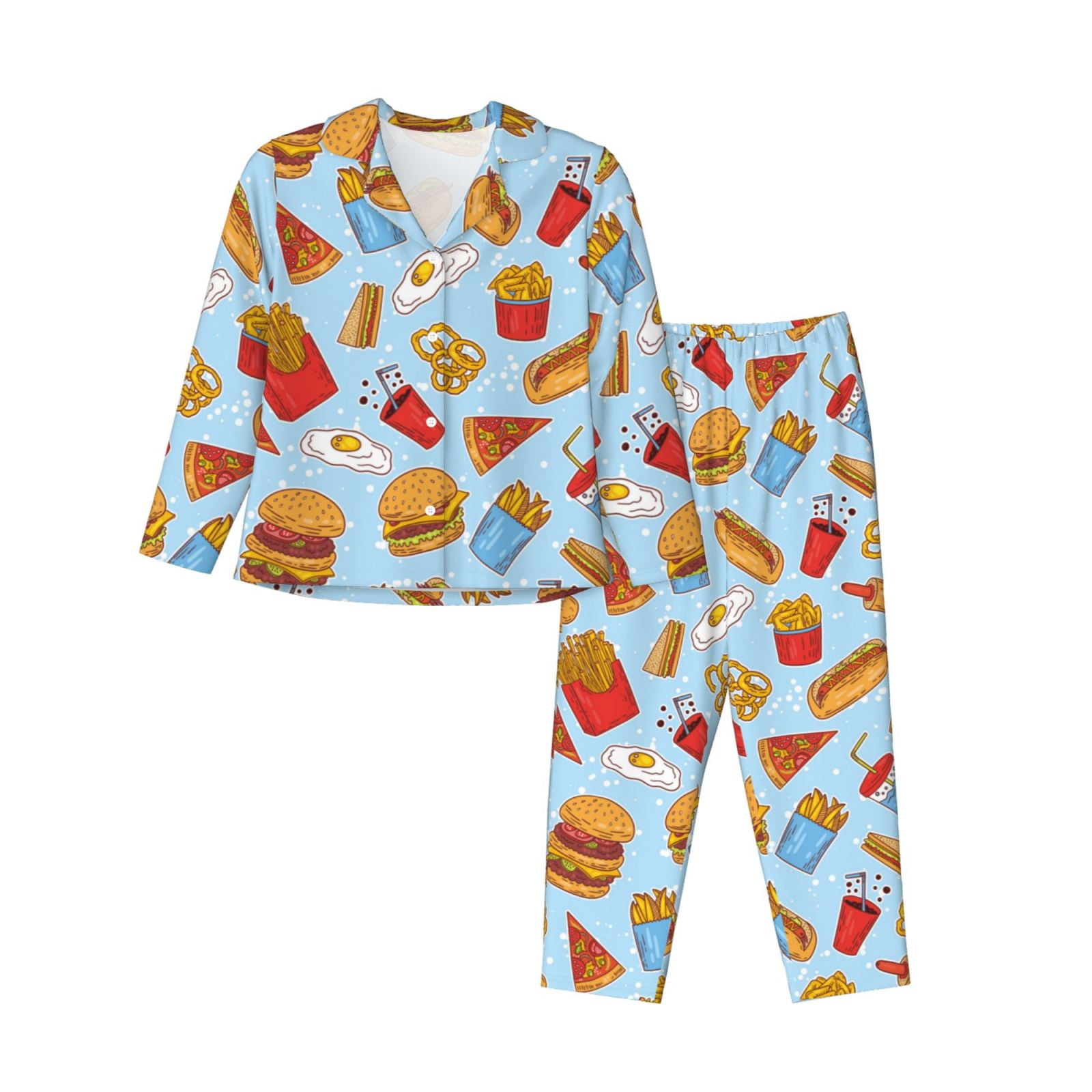 Pajamas for Women Sets, Cute Food Egg Burger Fries Lounge Sets Long ...