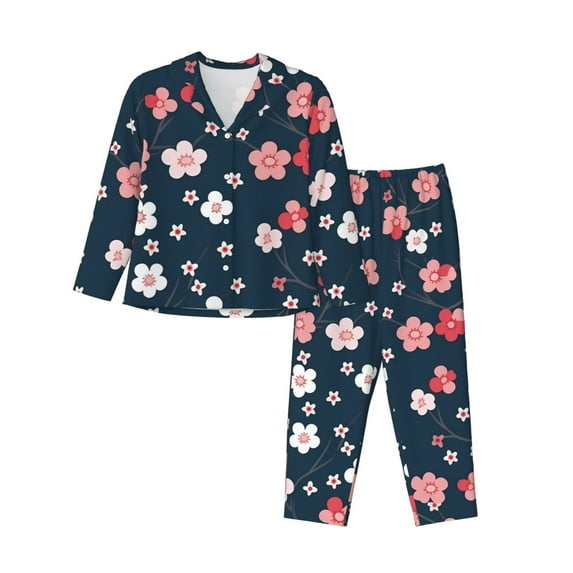 Pajamas for Women Sets, peach blossom1 Lounge Sets Long Sleeve Button Down Night Shirts Sleepwear Pjs