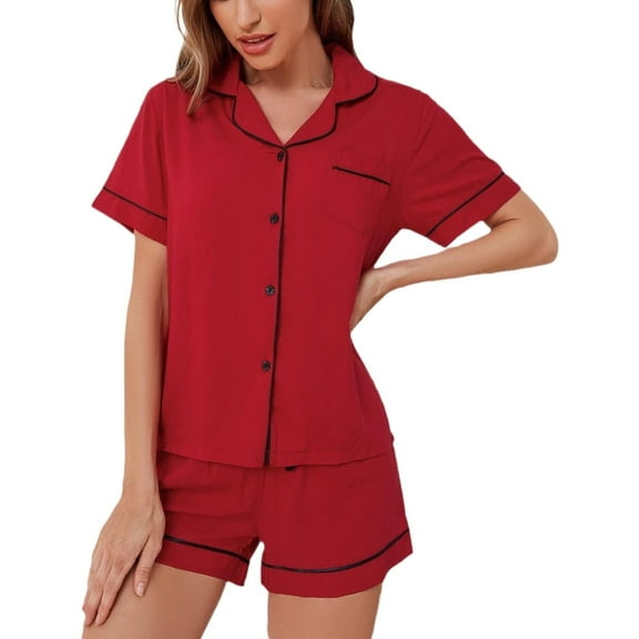 Pajamas for Women: Short Sleeve Button Down Sleepwear Two-Piece Womens Pajamas