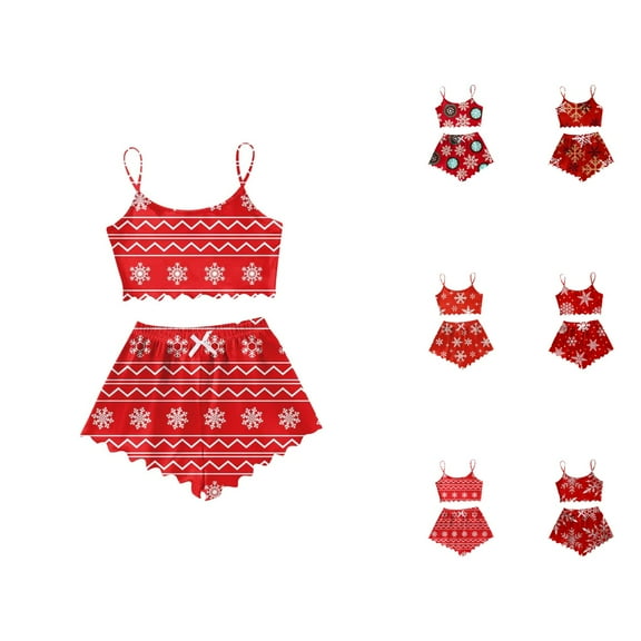 Pajamas for Women – Short Sleeve Comfy Set Women's Christmas Snowflake Print Sleeveless Top & Shorts Pajama Set Cozy 2 Piece Wear