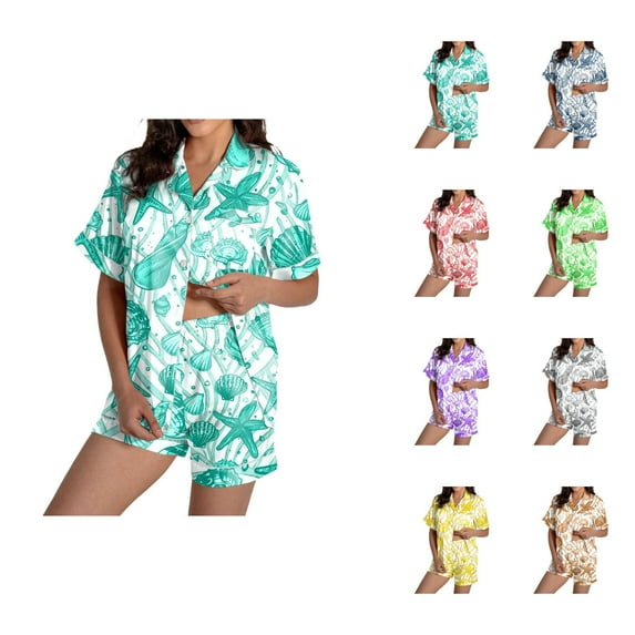 Pajamas for Women – Short Sleeve Comfy Set Women's Pajamas Set Casual Print Short Sleeve Button Down Shirt Pajamas Shorts Set Pajamas