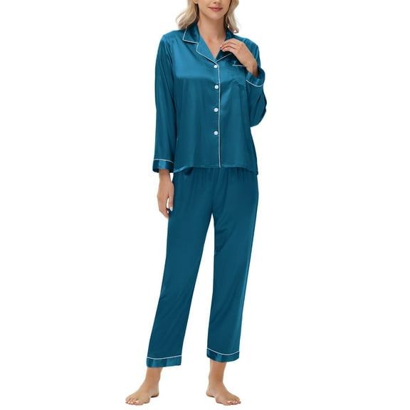 Pajamas for Women: Syphoria Womens Pajamas, Two-Piece Long Sleeve with Long Pajama Pant Set Button Down Lounge Sets for Women
