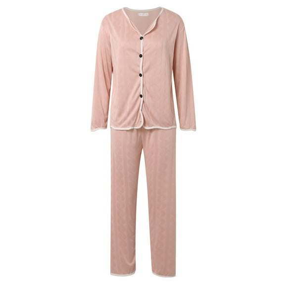 Pajamas for Women Trendy Long Sleeve Button Down Pant Womens Sleepwear,Light Pink,L