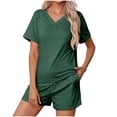 thumbnail image 1 of Pajamas for Women Two Piece Pj Shorts Summer Lounge Set Pleated V-Neck Loose Top Loungewear Sets, 1 of 9