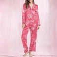 thumbnail image 1 of Pajamas for Women Valentine's Day Gift for Her Heart Printed Long Sleeved Lapel Casual Top+Pants Pajama Sets Hot Pink, 1 of 8