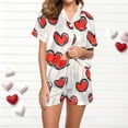 thumbnail image 1 of Pajamas for Women Valentine's Day Gift for Her Love Printed Lapel Pocket Short Sleeved Top+Shorts Pajama Sets Red, 1 of 5