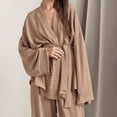 thumbnail image 1 of Pajamas for women Autumn Fashion Chiffon Long Sleeve Nightgown Loose Pants Two-piece French Solid Color Ladies Home Wear Khaki M, 1 of 4