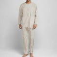thumbnail image 1 of Pajams Man Checkered Pocket Button Patient Care Gown Long Sleeve Round-Neck Pajama Sets Men's pjs Men’s pajamas Fall pajamas Men Pijamas for Men Set Mens Soft Pajamas Sets, 1 of 3