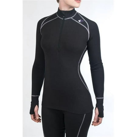 Pajar PAJPW3116BK-XL Female Merino Wool Base Layer 0.5 Zip Top, Black - Extra Large
