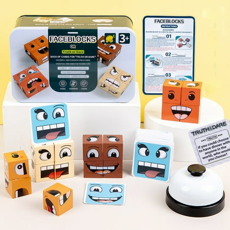 Pajojoqa Face Blocks Face Changing Magic Cube Game with Bell Puzzle Building Game for 3+ Adults Party Favor