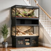 PakaLife 120 Gallon Reptile Tank Stand, Reptile Terrarium Enclosure Cabinet with Tempered Glass Door, Power Outlet, 47.64" W X 23.62" D