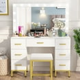 thumbnail image 1 of Pakasept LED Lights Mirror Drawers Vanity Desk Stool table Set White, 1 of 7