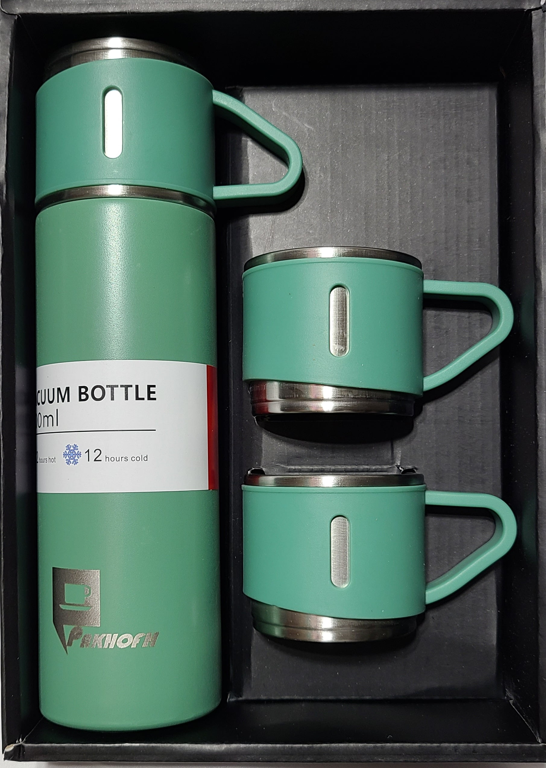 Stainless Steel Thermo 500ml/16.9oz Vacuum Insulated Bottle w/ Cup for Coffee Hot Drink & Cold Drink Water flask.(Green, Single)