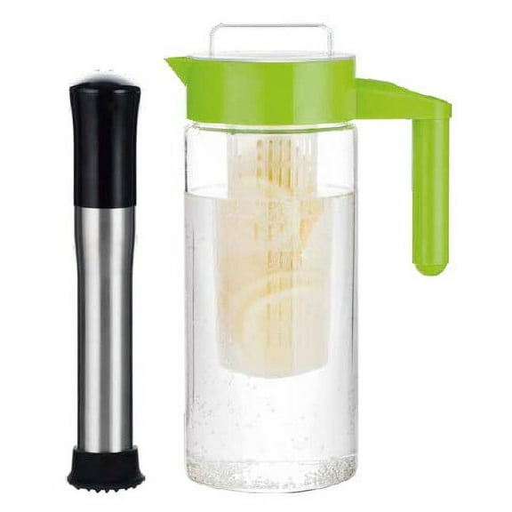 Pakhofh Glass Fruit Infusion Muddler and Pitcher (Green Pitcher & Black Plunger)