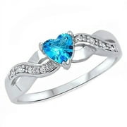 TRUSTMARK JEWELERS Paki: 0.6ct Heart-cut Blue Topaz Ice CZ Crossover Infinity Promise Ring Sterling Silver sz 10.5