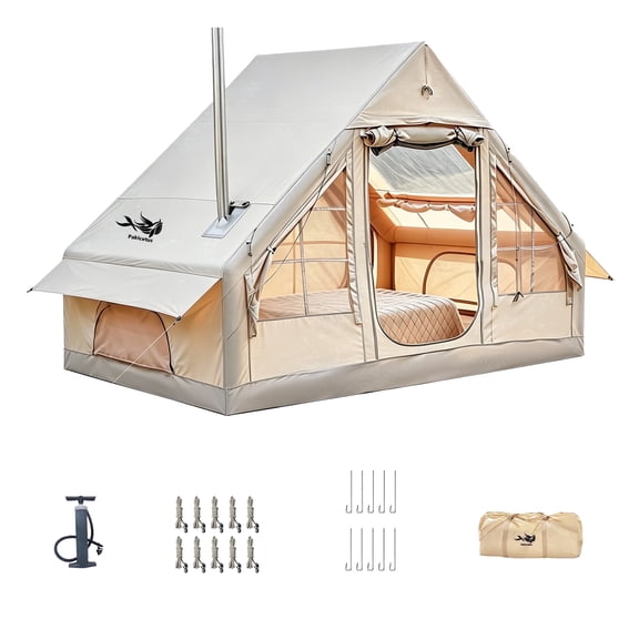 PAKICETUS Inflatable Camping Glamping Tent with Manual Pump, Quick Air-Flow Fast Inflation, Waterproof Breathable Mesh Large Space Outdoor Hiking Shelter