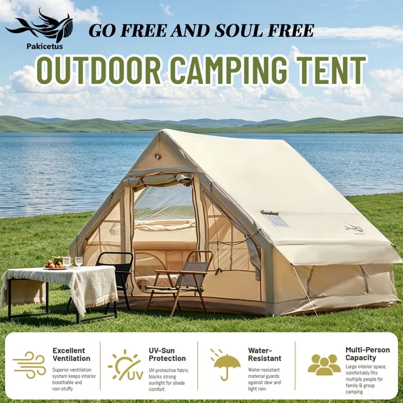 PAKICETUS 4-6 Person Inflatable Glamping Tent, 9.84x6.88ft Waterproof Mesh Blow Up Tent with Manual Pump for Camping Hiking