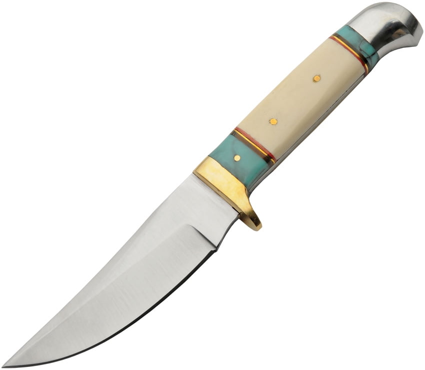SZCO Supplies 8" Bone and Resin Handle Outdoor Fixed Blade Utility Knife with Leather Sheath