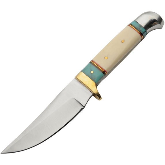 SZCO Supplies 8" Bone and Resin Handle Outdoor Fixed Blade Utility Knife with Leather Sheath