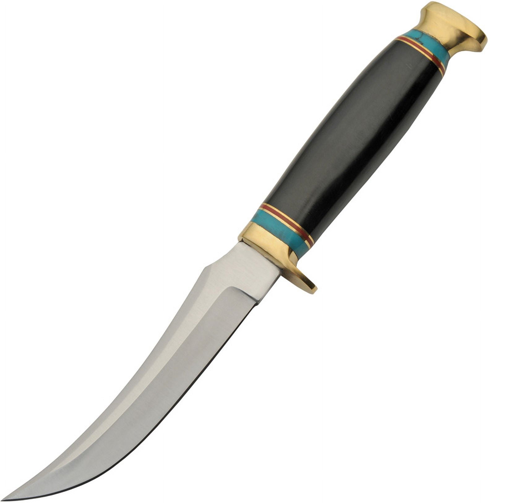 SZCO 10.75" Black Tiger Hunter Utility Knife with Stainless Steel Blade, Resin Handle, Leather Sheath