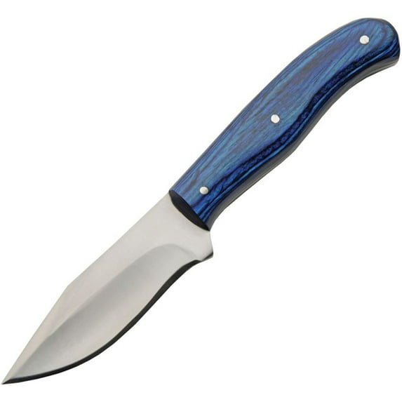 Rite Edge 8.25 Inch Fixed Blade Hunter Knife 3.75 Inch Stainless Steel Blade Full Tang Blue Wood Handle with Leather Sheath Outdoor Utility