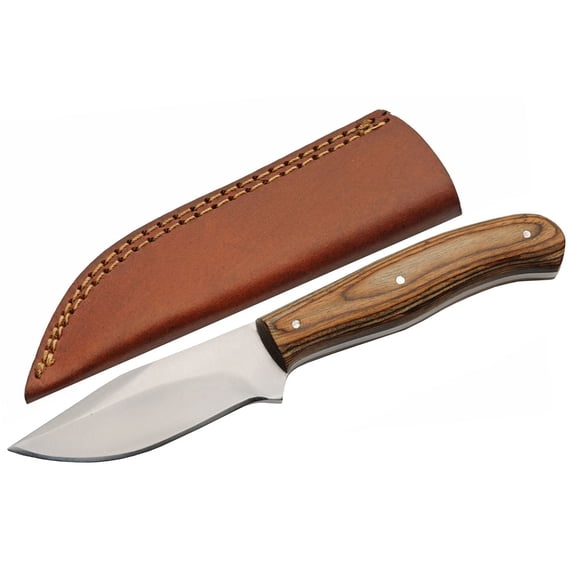 Rite Edge 8.25 Inch Fixed Blade Hunter Knife 3.75 Inch Stainless Steel Blade Full Tang Natural Wood Handle with Leather Sheath Outdoor Utility