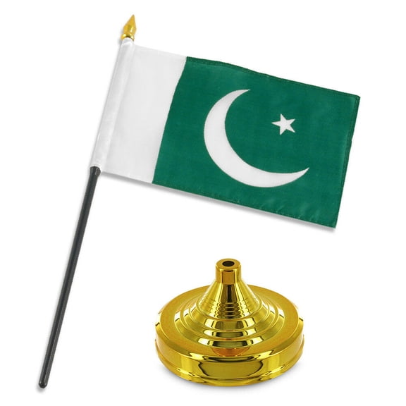 Pakistan 4"x6" Flag Desk Set Table Stick Gold Base