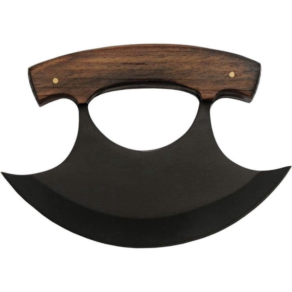 SZCO Supplies 5.5" Pinewood Black Traditional Ulu Crescent Knif-e With Sheath