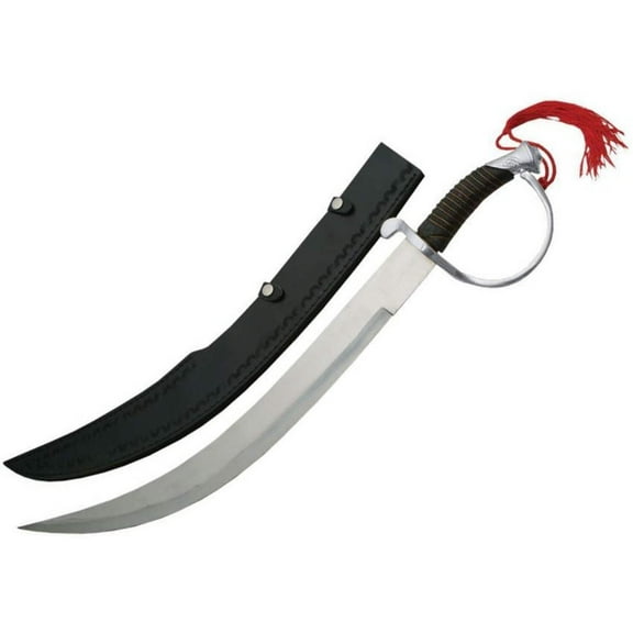 SZCO 25" Silver Sword with Red Tassel, Silver Guard Handle, and Black Sheath