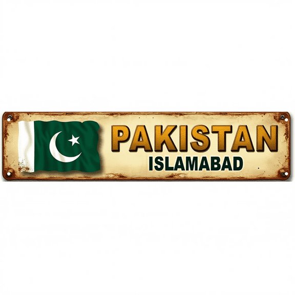 Pakistan Islamabad Tin Signs 16*4 Inches "Pakistan Islamabad" Patio, Garage, Bar Decor Vintage Decor For Home, Outdoor Sign, Mens Wall Decor