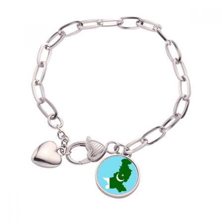 Pakistan Map Plate National Flag Country Heart Chain Bracelet Jewelry Charm Fashion