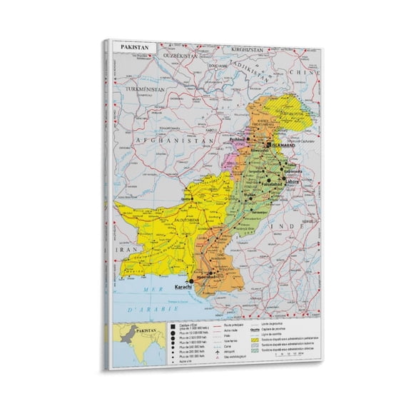 Pakistan Map Posters Posters Wall Art Painting Canvas Gift Living Room Prints Bedroom Decor Poster Artworks 24x36inch(60x90cm)