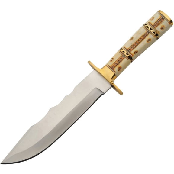 SZCO 12" Western Bone Hunter Knife, 7" Stainless Steel Blade with Authentic Bone Handle and Brass Guard for Hunting and Outdoor Survival
