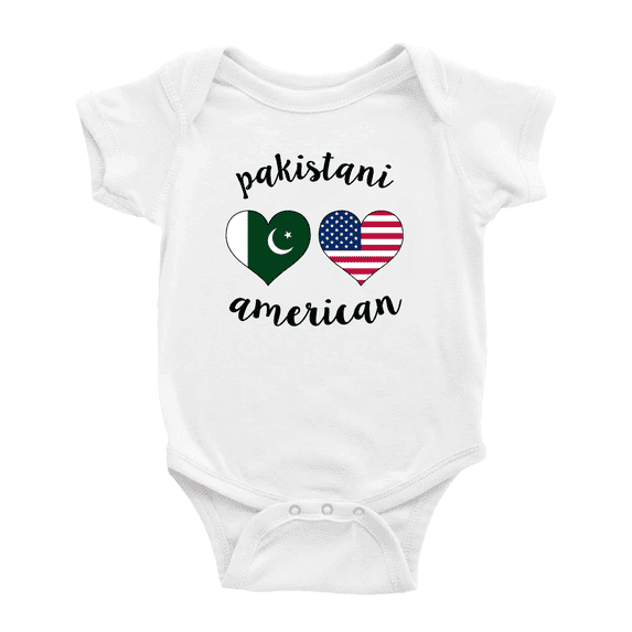 Pakistani American Flag Two Hearts Cute Baby Romper Bodysuit For Boy Girl (White, 18-24 Months)