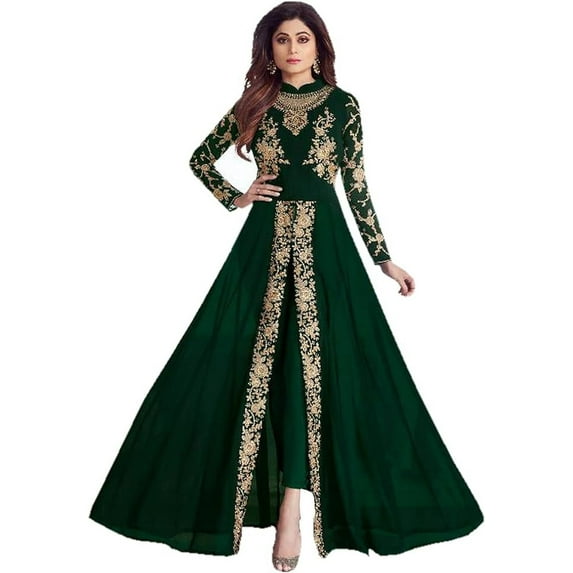 Pakistani Designer Anarkali Gown Dress Party Wear Indian Salwar Kameez Suits ( Green, S - 38 )
