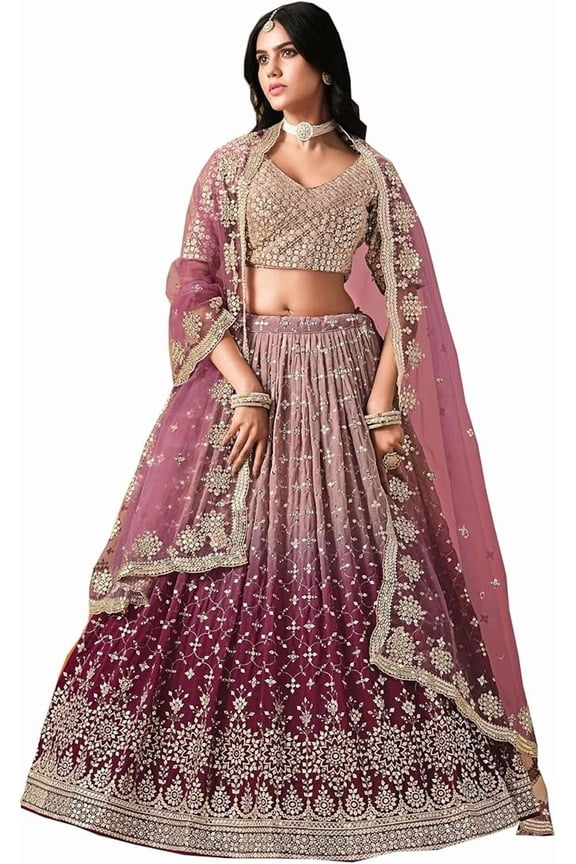 Pakistani Designer Reception Party Wear Stitched Fabulous Lehenga Choli With Blouse ( Burgundy Red, S - 38 )