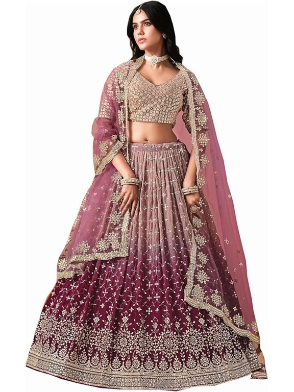 Pakistani Designer Reception Party Wear Stitched Fabulous Lehenga Choli With Blouse ( Burgundy Red, XXS - 34 )