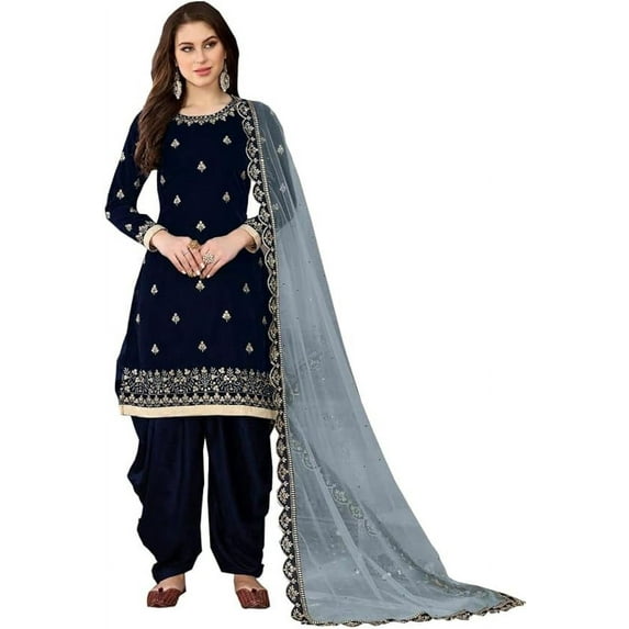 Pakistani Designer Salwar Kameez Outfits Indian Style Sewn Punjabi Patiyala Suits ( Blue, XS - 36 )