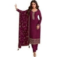 thumbnail image 1 of Pakistani Designer Shalwar Kameez Suits Party Wear Indian Trouser Pant Outfits ( Wine, L - 42 ), 1 of 7