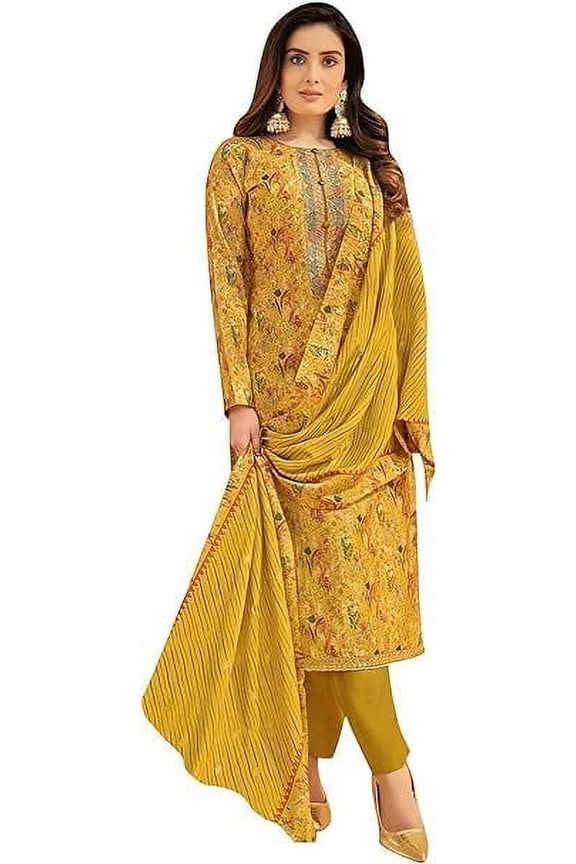 Pakistani Designer Swen Plazo Pant Suits Indian Casual Wear Salwar Kameez Dress ( Yellow, L - 42 )