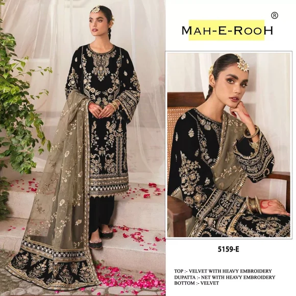 Pakistani Designer Velvet Salwar Suit Dress Indian Women Ethnic Salwar Kameez Round Neck 38